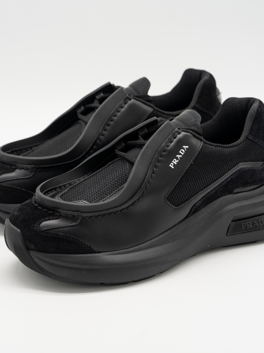 Prada Men's Sneakers Systeme Leather Mesh Black Chunky size 8.5uk 9.5 US